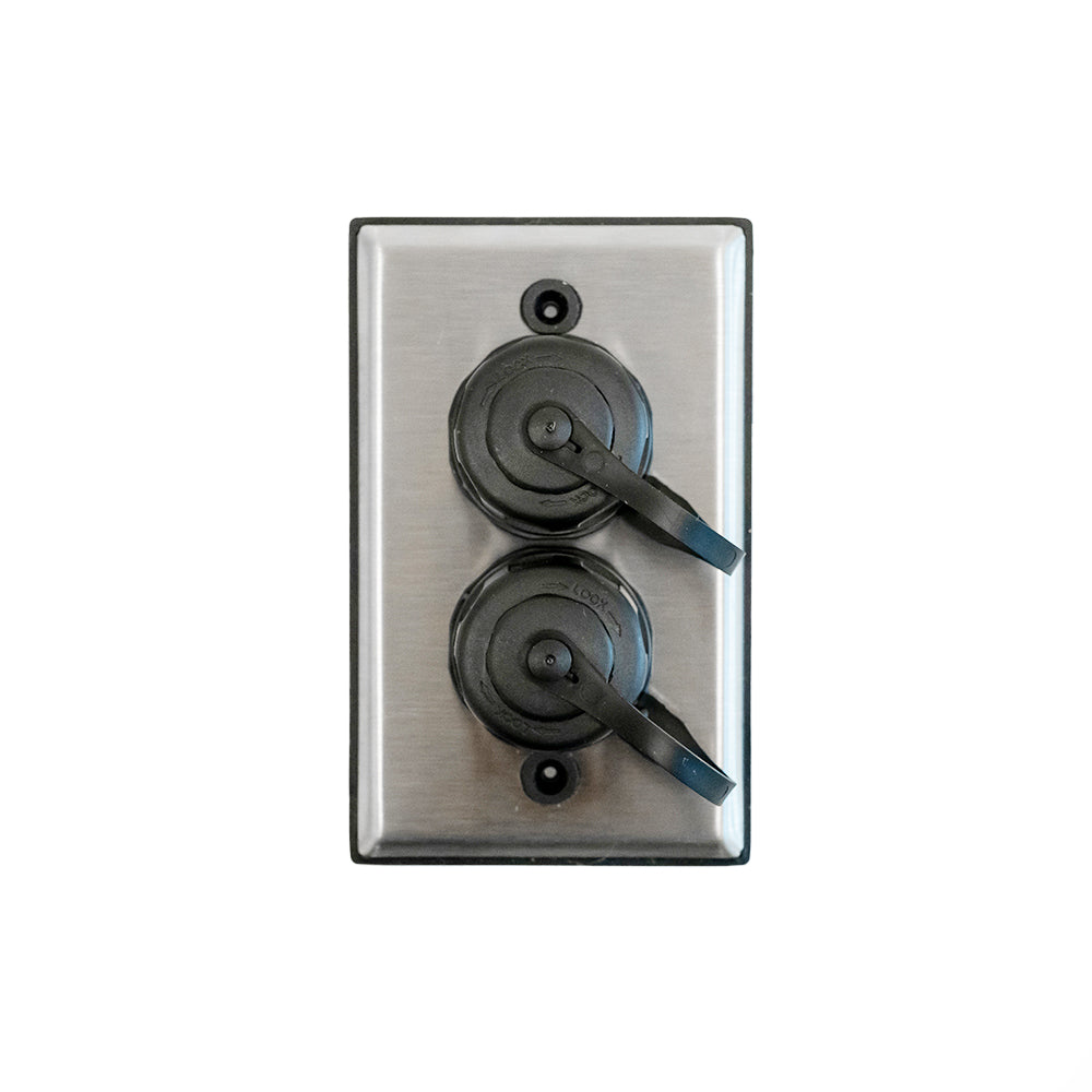 STAINLESS STEEL SINGLE GANG WALL PLATE FOR TWO TWIST-LOCK CABLES
